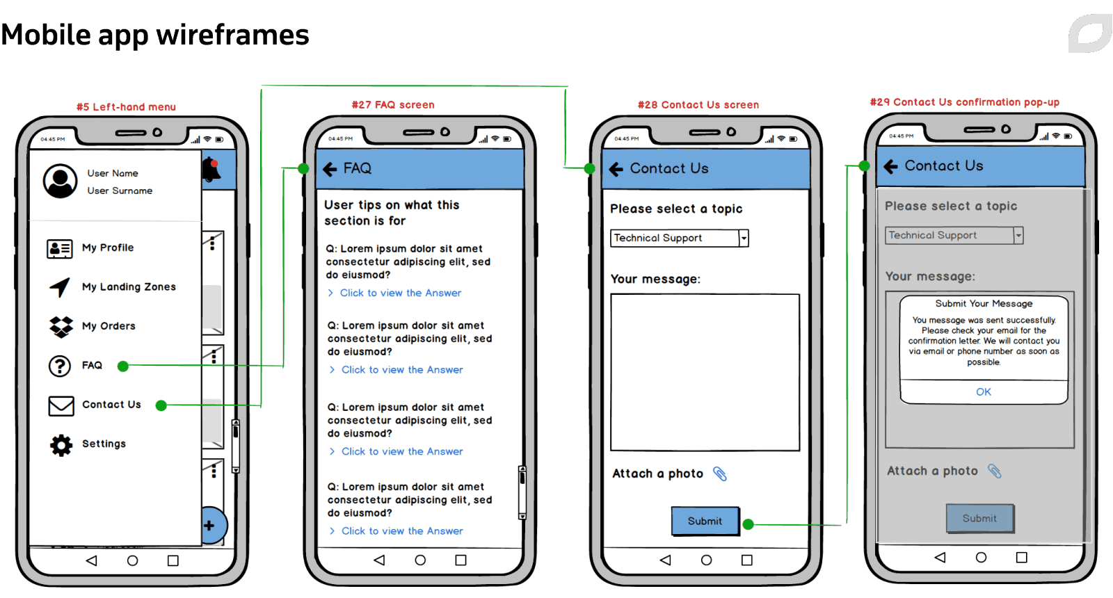  Mobile app wireframes