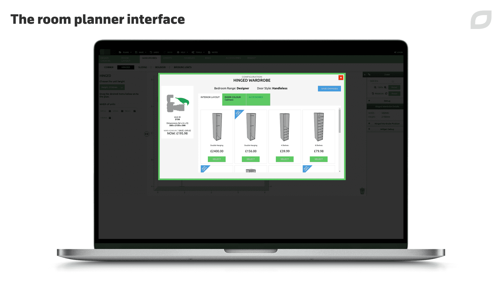 The room planner interface