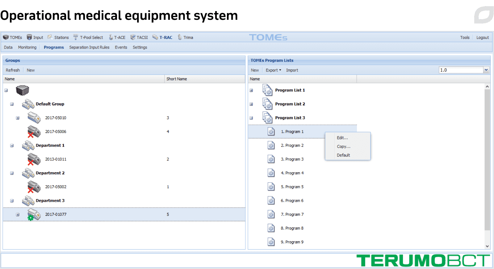 Operational medical equipment system