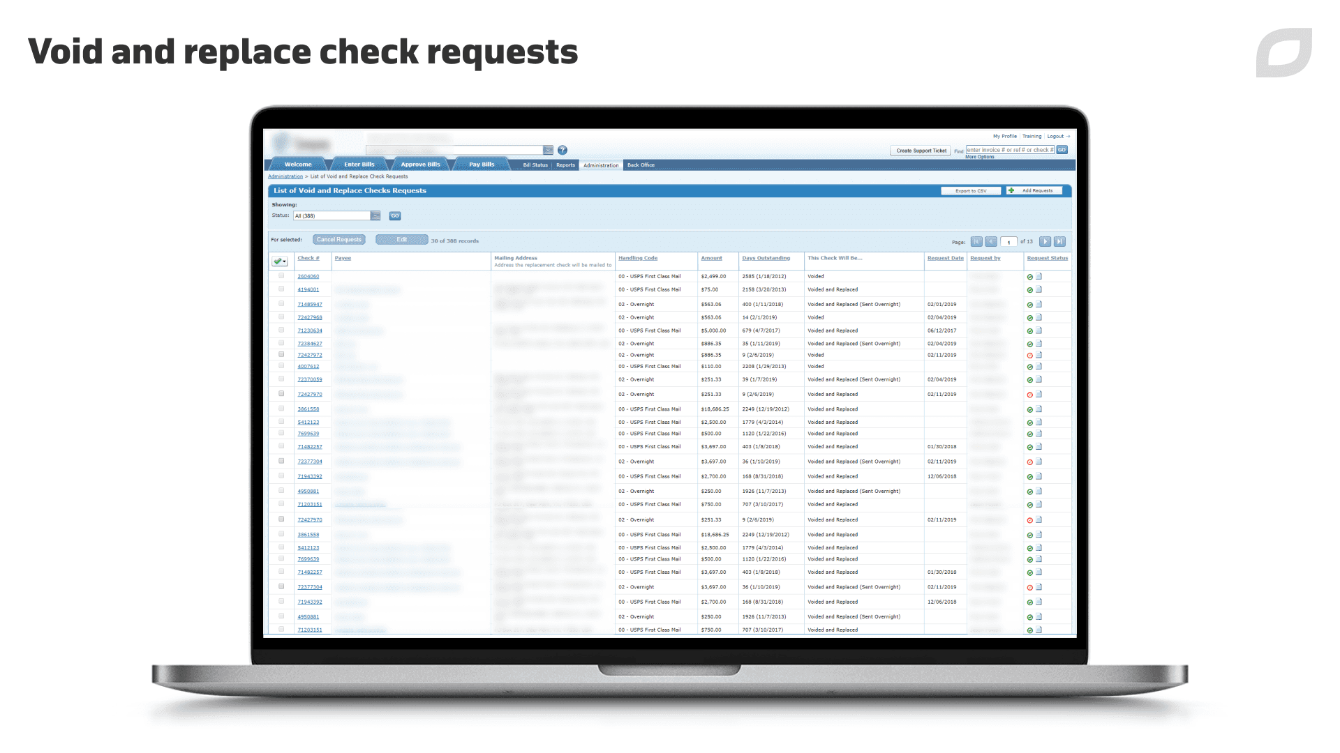 Void and replace check requests