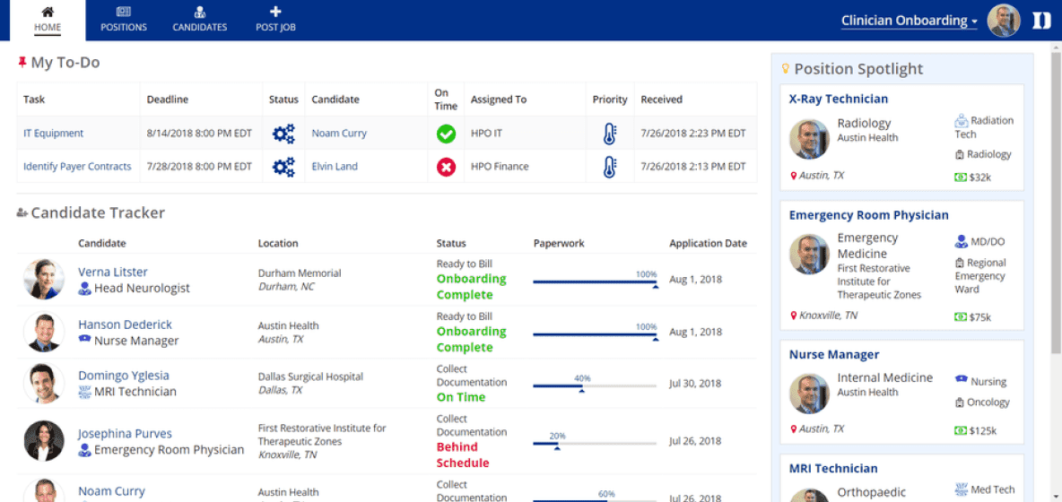 Clinician onboarding home page